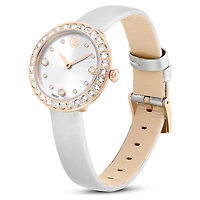 Matrix tennis watch, Swiss Made, Leather strap, Grey, Rose gold-tone finish by SWAROVSKI