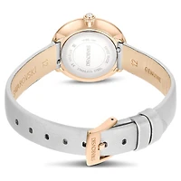 Matrix tennis watch, Swiss Made, Leather strap, Gray, Rose gold-tone finish by SWAROVSKI