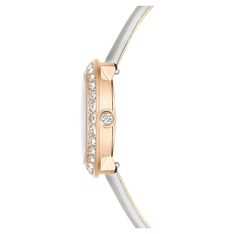 Matrix tennis watch, Swiss Made, Leather strap, Grey, Rose gold-tone finish by SWAROVSKI