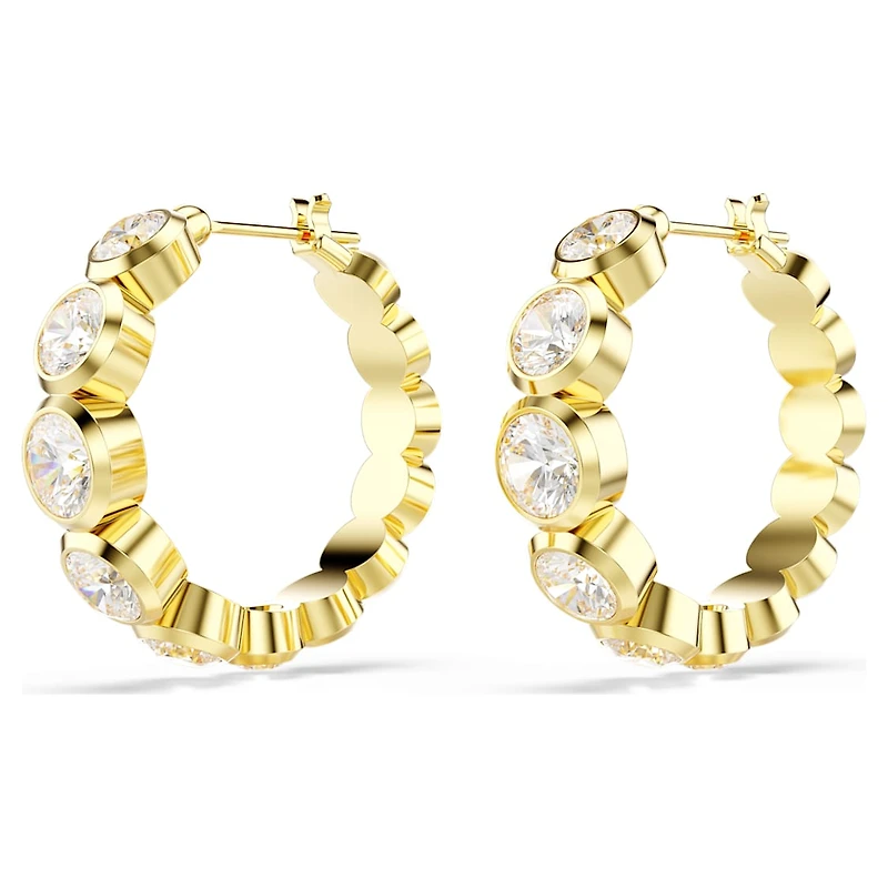 Imber hoop earrings, Round cut, White, Gold-tone plated by SWAROVSKI