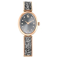 Crystal Rock oval watch, Swiss Made, Crystal bracelet, Gray, Rose gold-tone finish by SWAROVSKI