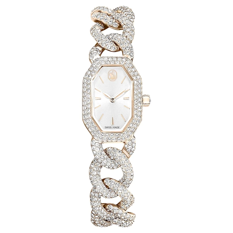 Dextera chain watch, Swiss Made, Crystal bracelet, White, Champagne gold-tone finish by SWAROVSKI