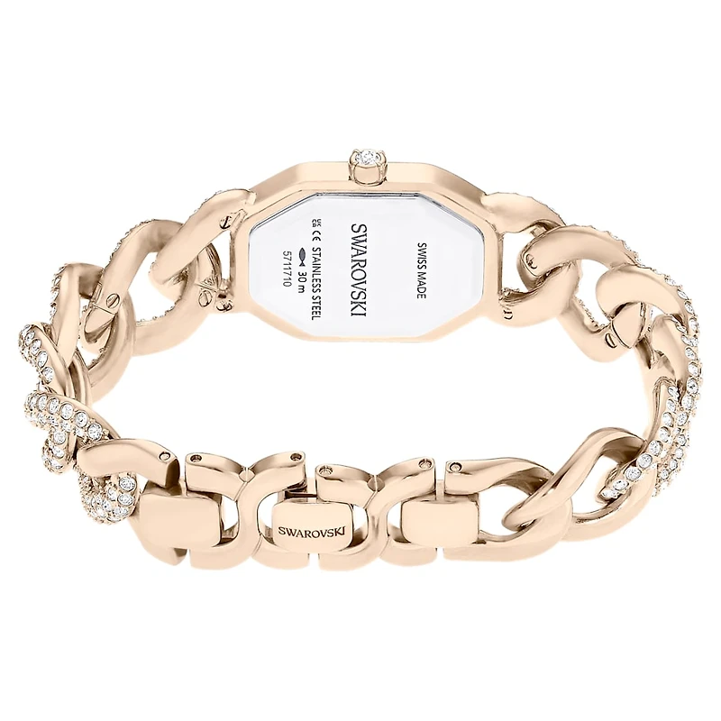 Dextera chain watch, Swiss Made, Crystal bracelet, White, Champagne gold-tone finish by SWAROVSKI