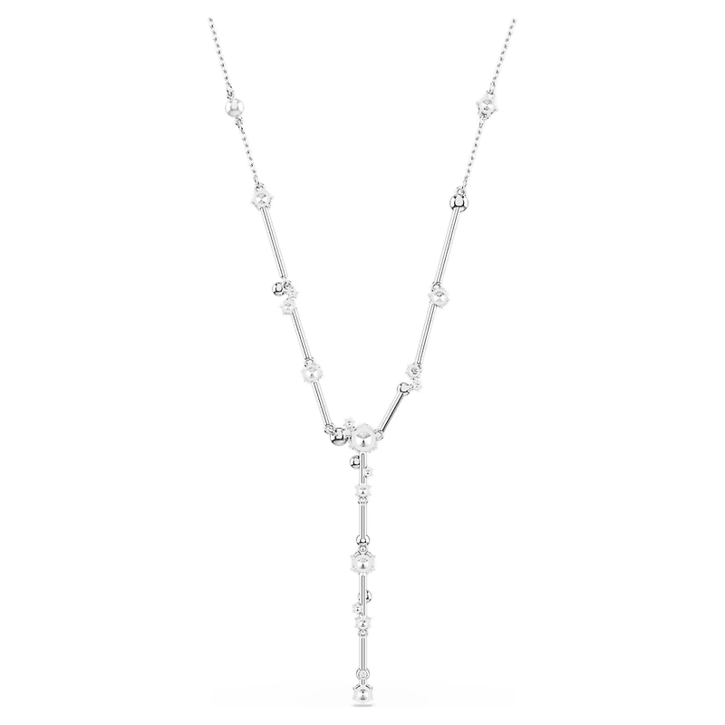 Constella Y necklace, Crystal pearl, Round cuts, White, Rhodium plated by SWAROVSKI