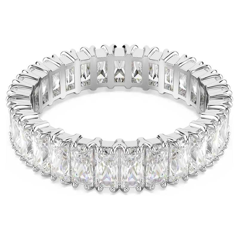 Matrix ring, Baguette cut, White, Silver-tone finish by SWAROVSKI