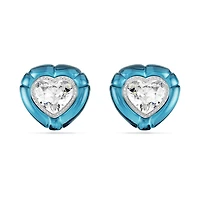 Dulcis clip earrings, Heart cut, Pavé, Heart, Blue, Rhodium plated by SWAROVSKI