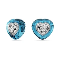Dulcis clip earrings, Heart cut, Pavé, Heart, Blue, Rhodium plated by SWAROVSKI