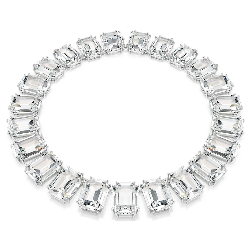 Millenia necklace, Oversized crystals, Octagon cut, White, Rhodium plated by SWAROVSKI
