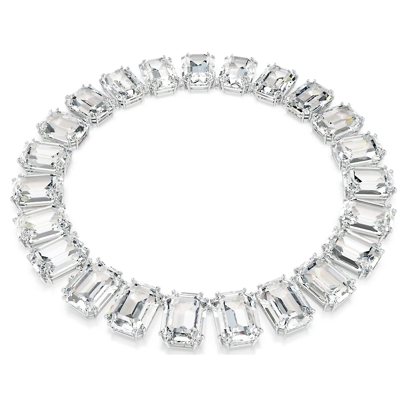 Millenia necklace, Oversized crystals, Octagon cut, White, Rhodium plated by SWAROVSKI