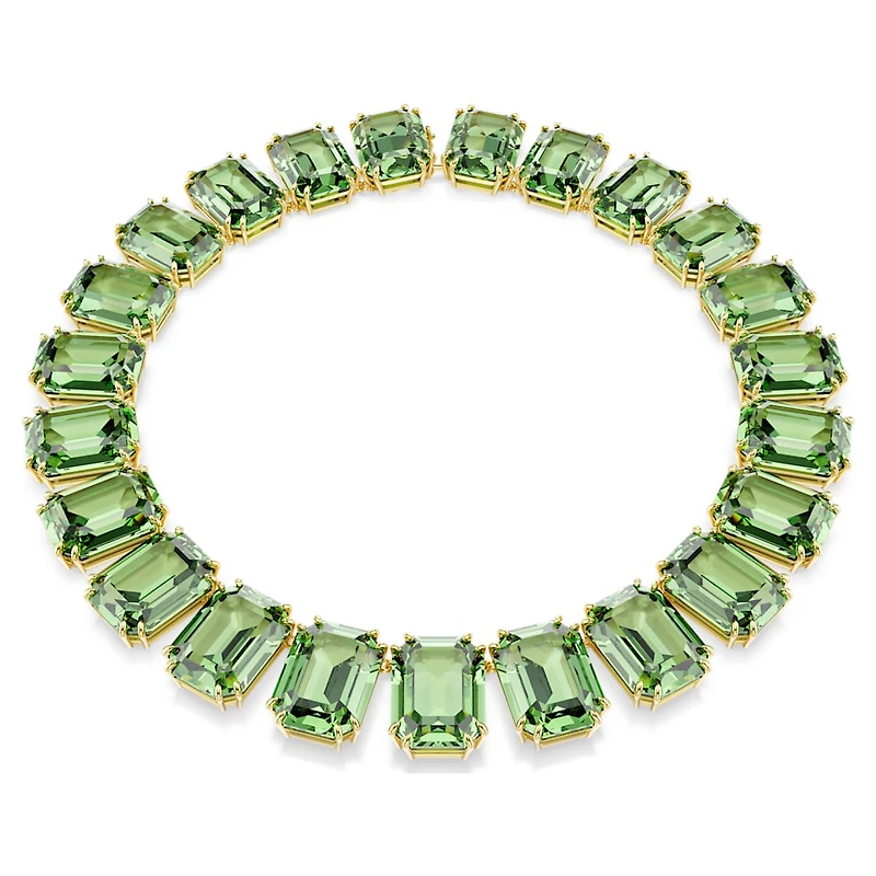 Millenia Tennis necklace, Oversized crystals, Octagon cut, Green, Gold-tone plated by SWAROVSKI