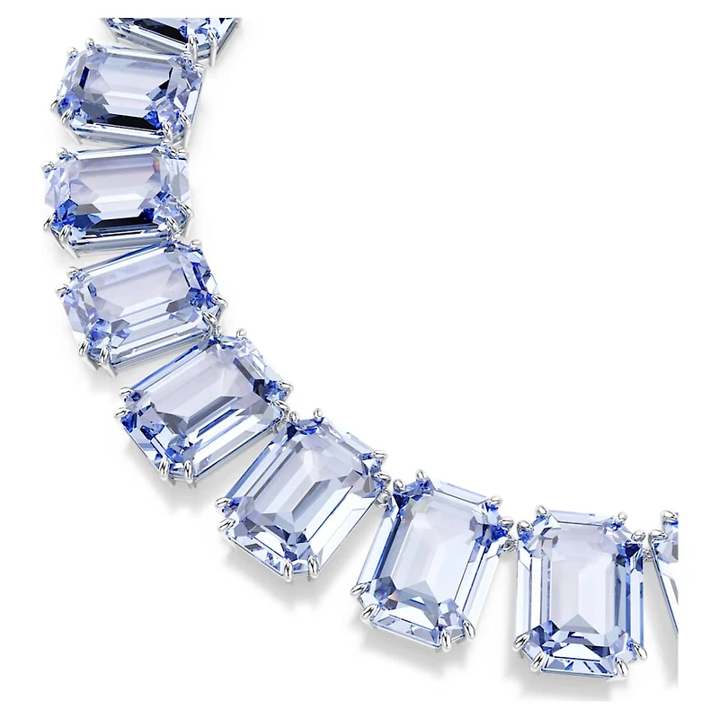 Millenia necklace, Oversized crystals, Octagon cut, Blue, Rhodium plated by SWAROVSKI