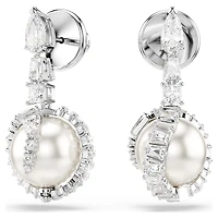 Snake drop earrings, Crystal pearl, Mixed cuts, Year of the Snake, White, Rhodium plated by SWAROVSKI