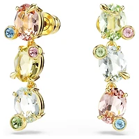 Gema drop earrings, Asymmetrical design, Mixed cuts, Multicoloured, Gold-tone plated by SWAROVSKI