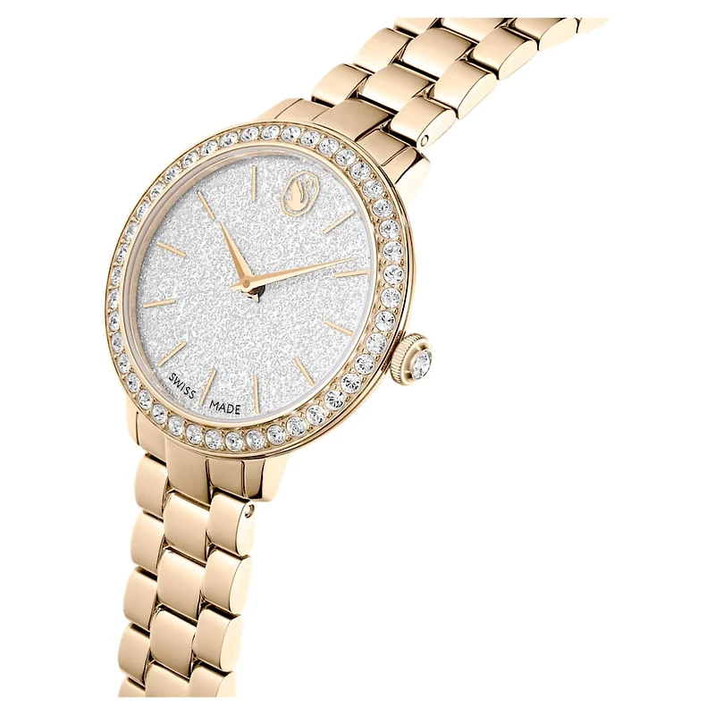 Matrix 3-link watch, Swiss Made, Metal bracelet, Gold tone, Champagne gold-tone finish by SWAROVSKI