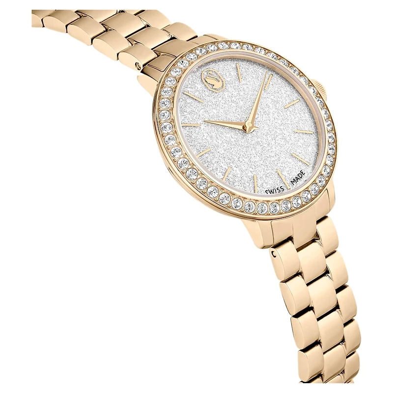 Matrix 3-link watch, Swiss Made, Metal bracelet, Gold tone, Champagne gold-tone finish by SWAROVSKI