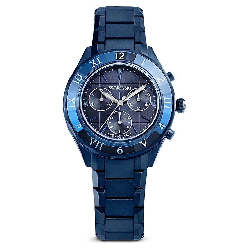 Dextera chrono watch, 39mm, Swiss Made, Metal bracelet, Blue, Blue finish by SWAROVSKI