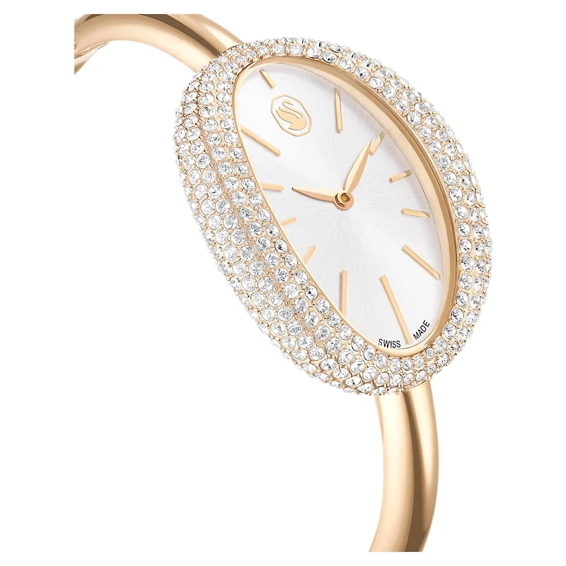 Imber bangle watch, Swiss Made, Metal bracelet, Gold tone, Champagne gold-tone finish by SWAROVSKI