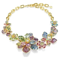 Idyllia necklace, Mixed cuts, Pavé, Flower, Multicolored, Gold-tone plated by SWAROVSKI