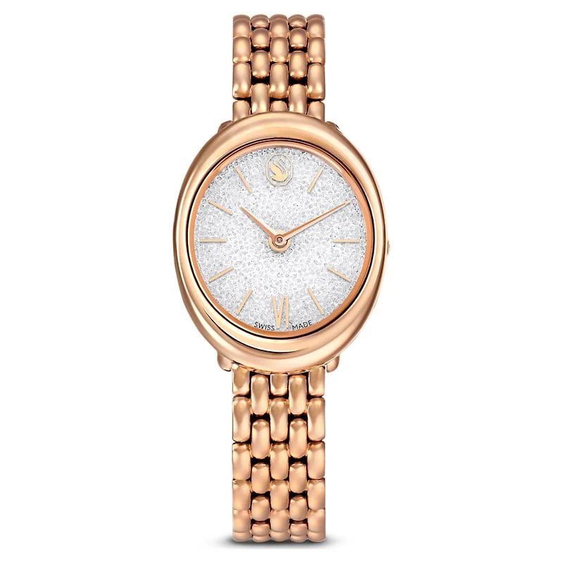 Imber oval watch, Swiss Made, Metal bracelet, Gold tone, Rose gold-tone finish by SWAROVSKI