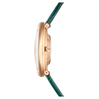 Imber oval watch, Swiss Made, Leather strap, Green, Rose gold-tone finish by SWAROVSKI