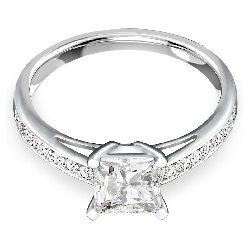 Attract ring, Pavé, White, Rhodium plated by SWAROVSKI