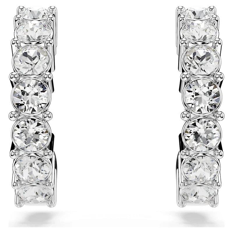 Mini Hoop earrings, Round cut, White, Rhodium plated by SWAROVSKI