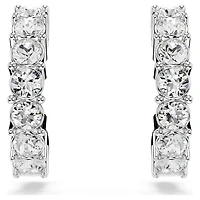 Mini Hoop earrings, Round cut, White, Rhodium plated by SWAROVSKI