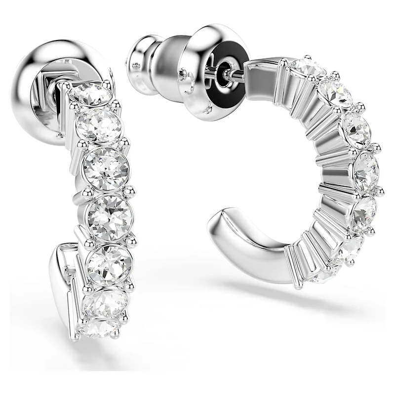 Mini Hoop earrings, Round cut, White, Rhodium plated by SWAROVSKI