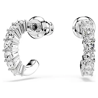 Mini Hoop earrings, Round cut, White, Rhodium plated by SWAROVSKI