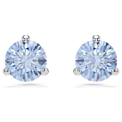 Solitaire stud earrings, Light blue, Rhodium plated by SWAROVSKI