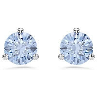 Solitaire stud earrings, Light blue, Rhodium plated by SWAROVSKI