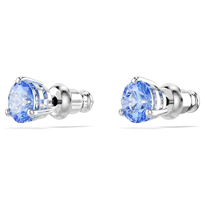 Solitaire stud earrings, Light blue, Rhodium plated by SWAROVSKI