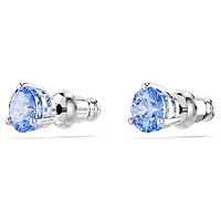 Solitaire stud earrings, Light blue, Rhodium plated by SWAROVSKI