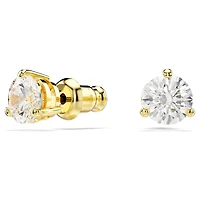 Solitaire stud earrings, Round cut, White, Gold-tone plated by SWAROVSKI