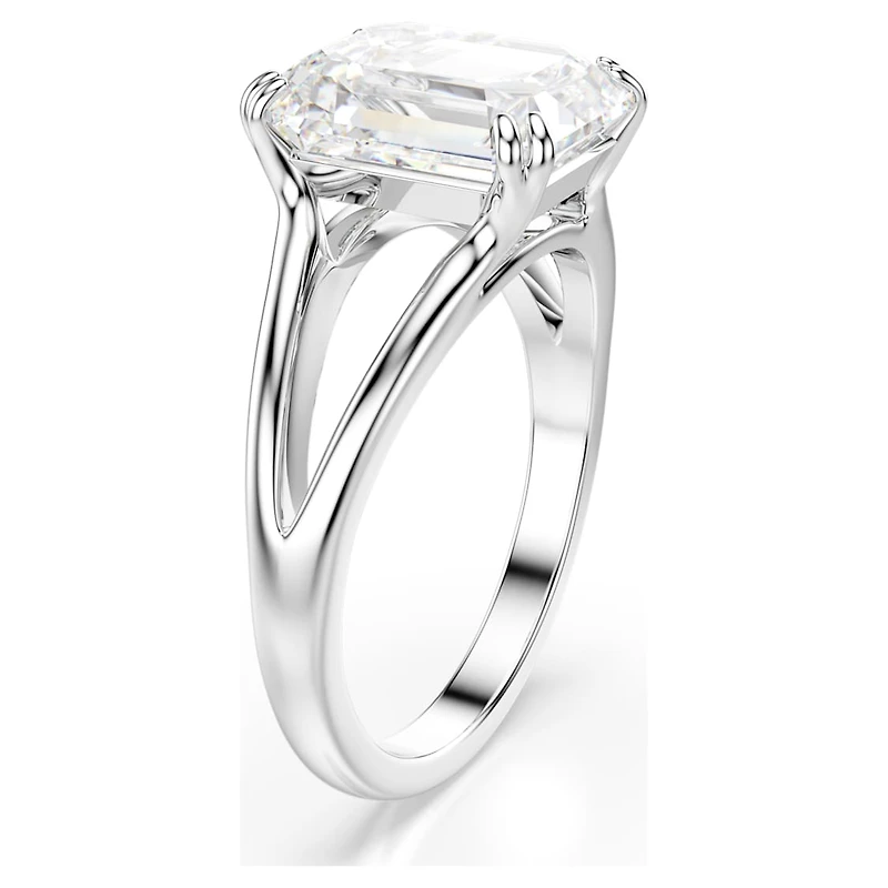 Stilla ring, Octagon cut, White, Silver-tone finish by SWAROVSKI