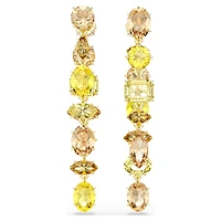 Gema drop earrings, Asymmetrical design, Mixed cuts, Long, Yellow, Gold-tone plated by SWAROVSKI