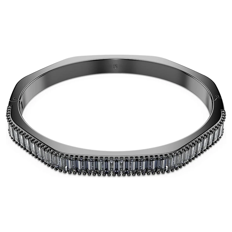 Matrix bangle, Baguette cut, Octagon shape, Grey, Ruthenium plated by SWAROVSKI