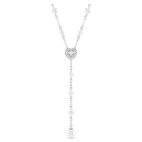 Ariana Grande x Swarovski Y necklace, Mixed cuts, Crystal pearl, Heart, White, Rhodium plated by SWAROVSKI