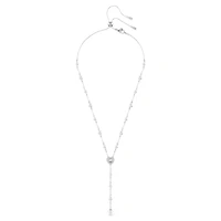 Ariana Grande x Swarovski Y necklace, Mixed cuts, Crystal pearl, Heart, White, Rhodium plated by SWAROVSKI