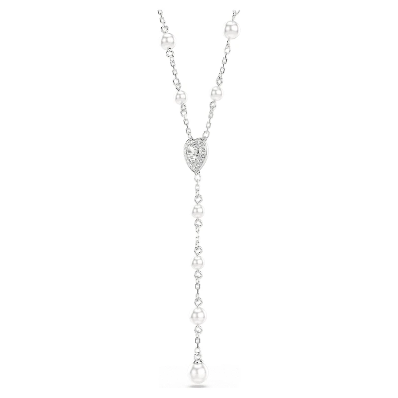 Ariana Grande x Swarovski Y necklace, Mixed cuts, Crystal pearl, Heart, White, Rhodium plated by SWAROVSKI