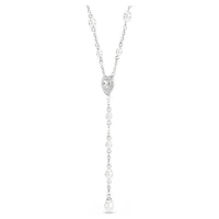 Ariana Grande x Swarovski Y necklace, Mixed cuts, Crystal pearl, Heart, White, Rhodium plated by SWAROVSKI