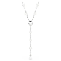 Ariana Grande x Swarovski Y necklace, Mixed cuts, Crystal pearl, Heart, White, Rhodium plated by SWAROVSKI