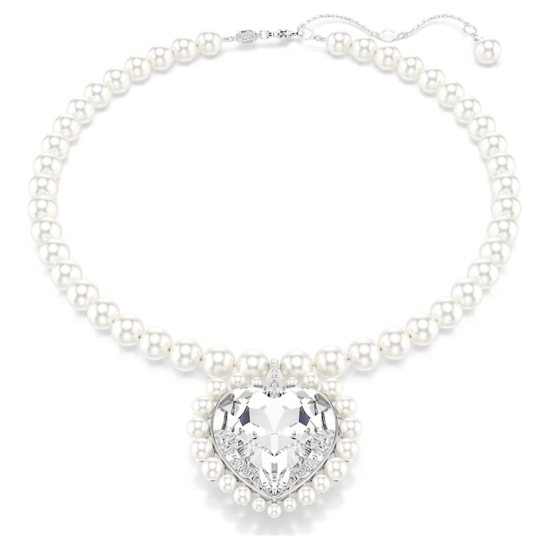 Ariana Grande x Swarovski necklace, Crystal pearl, Heart cut, Heart, White, Rhodium plated by SWAROVSKI