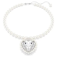 Ariana Grande x Swarovski necklace, Crystal pearl, Heart cut, Heart, White, Rhodium plated by SWAROVSKI