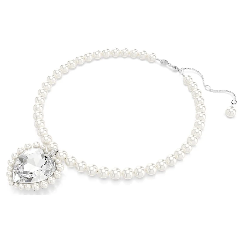 Ariana Grande x Swarovski necklace, Crystal pearl, Heart cut, Heart, White, Rhodium plated by SWAROVSKI