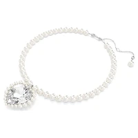 Ariana Grande x Swarovski necklace, Crystal pearl, Heart cut, Heart, White, Rhodium plated by SWAROVSKI