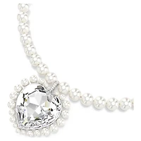 Ariana Grande x Swarovski necklace, Crystal pearl, Heart cut, Heart, White, Rhodium plated by SWAROVSKI