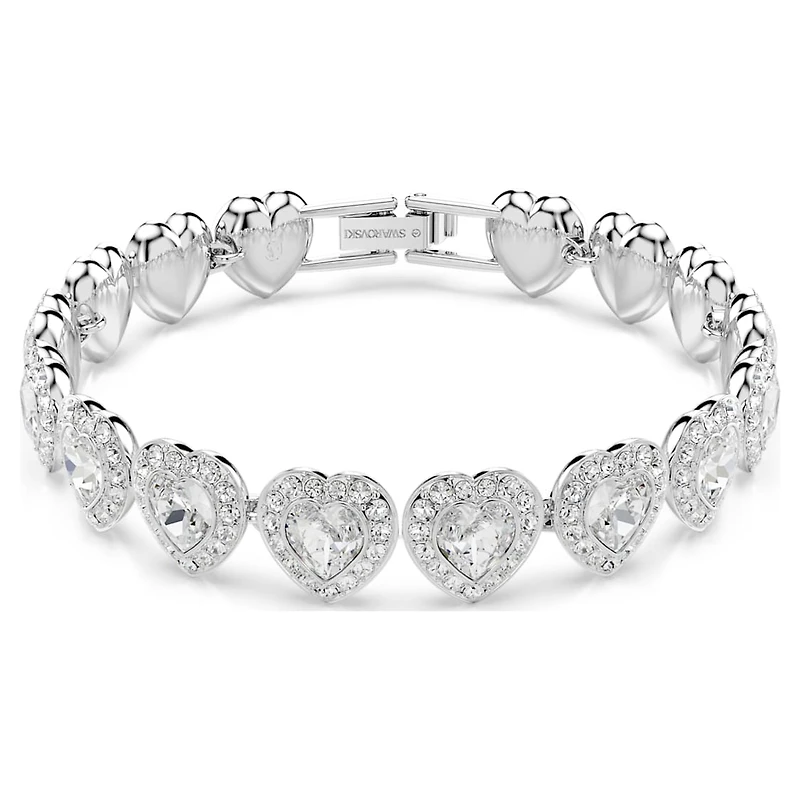 Ariana Grande x Swarovski Tennis bracelet, Mixed cuts, Heart, White, Rhodium plated by SWAROVSKI