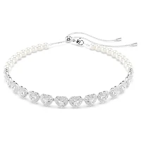 Ariana Grande x Swarovski choker, Mixed cuts, Crystal pearl, Heart, White, Rhodium plated by SWAROVSKI