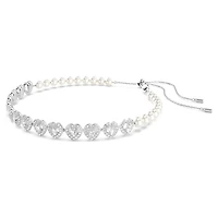 Ariana Grande x Swarovski choker, Mixed cuts, Crystal pearl, Heart, White, Rhodium plated by SWAROVSKI